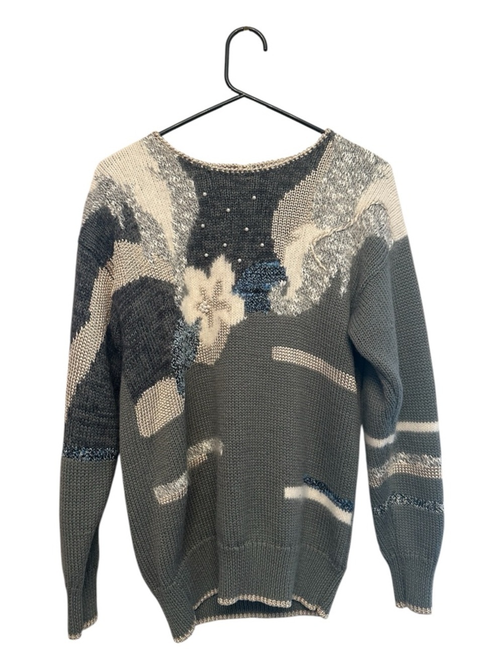 True Vintage Lilly of California Gray & Cream Abstract Knit Crewneck Sweater S